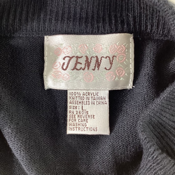 Vintage Jenny Retro Full Zip Sweater Women’s Size Large Black w/Red White Stripe - Picture 5 of 11